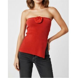 WITH JÉAN Belle Crushed Velvet Strapless Top, Red, XS